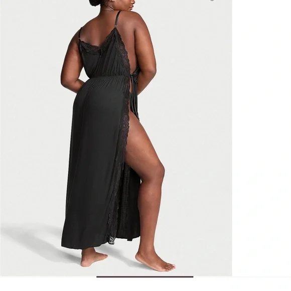 Victoria secret Elegant Black Lace Trim Maxi pajamas with slit size small - Picture 2 of 3